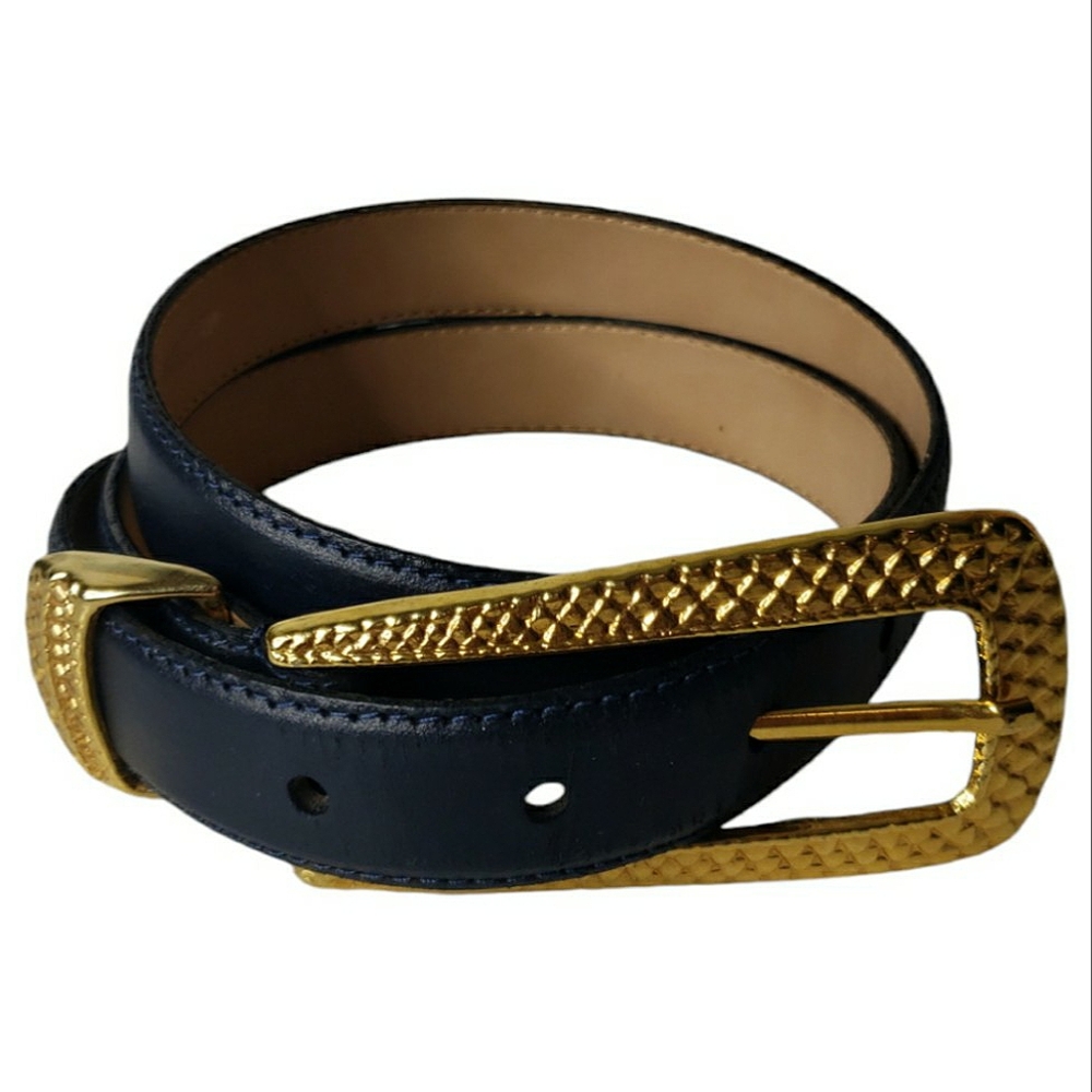 Vintage Gail Labelle Late 70's Leather Gold Buckle Embeded Bauble Detail Belt M